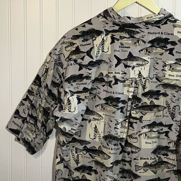 Columbia Oxford Shirt Men Large Multicolor Fish Print Short Sleeve Pocket Cotton - Picture 8 of 10